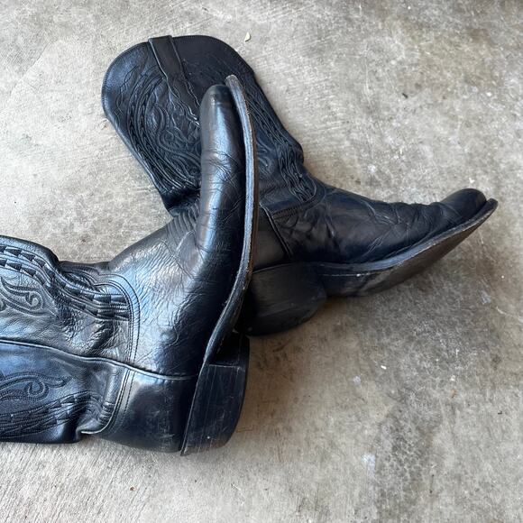 LUCCHESE COWBOY BOOTS 1883 MENS BLACK LEATHER WESTERN EXOTIC SMOOTH HANDMADE - Picture 3 of 6